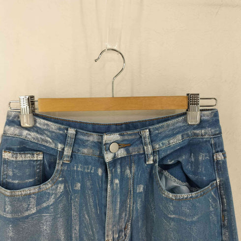 シーイン SHEIN メタリック加工 ダブルニー ワイドデニムパンツ Y2K レディース W26