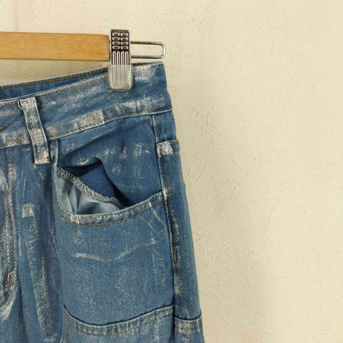 シーイン SHEIN メタリック加工 ダブルニー ワイドデニムパンツ Y2K レディース W26