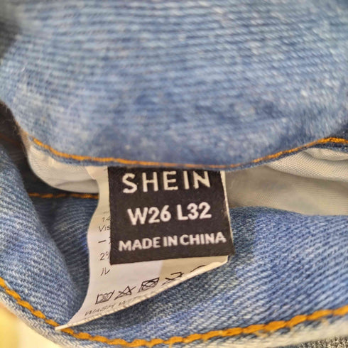 シーイン SHEIN メタリック加工 ダブルニー ワイドデニムパンツ Y2K レディース W26