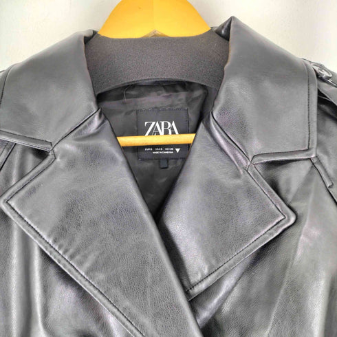 ザラ ZARA ショート オーバーサイズ フェイクレザー トレンチコート レディース import:S