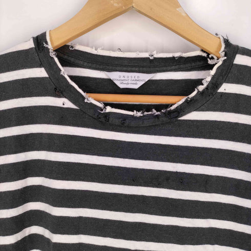 アンユーズド UNUSED ダメージ ボックス クルーネックボーダーTシャツ メンズ JPN:1