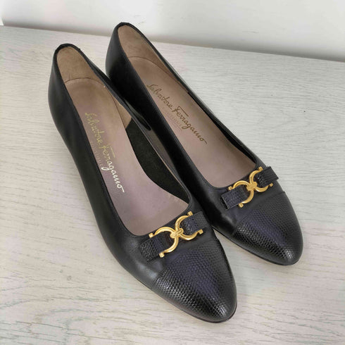 サルヴァトーレフェラガモ Salvatore Ferragamo イタリア製 ガンチーニ パイソン切替 レザー パンプス レディース 7C