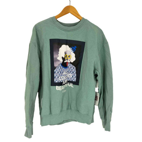 クラウディ CLOUDY プリント ロゴパッチ クルーネックスウェット メンズ import:M
