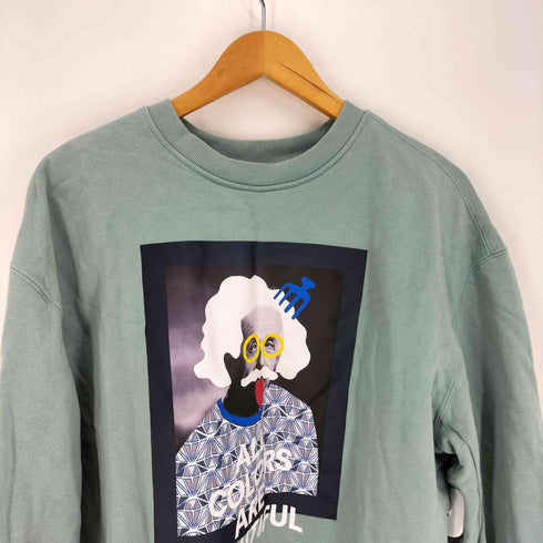 クラウディ CLOUDY プリント ロゴパッチ クルーネックスウェット メンズ import:M