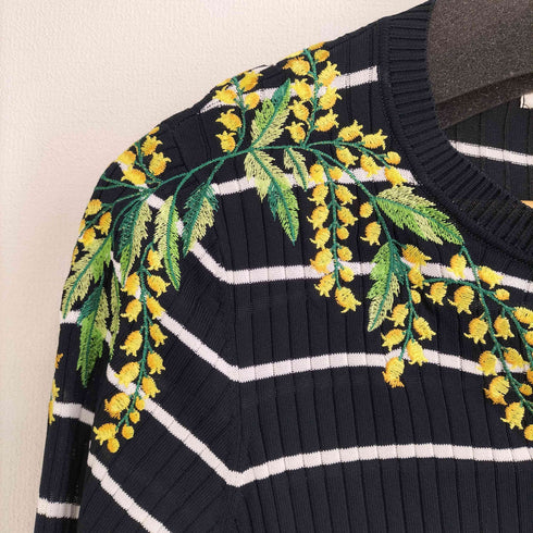 スーパービューティ super beauty 花刺繍 ボーダー ニットカーディガン レディース EUR:40