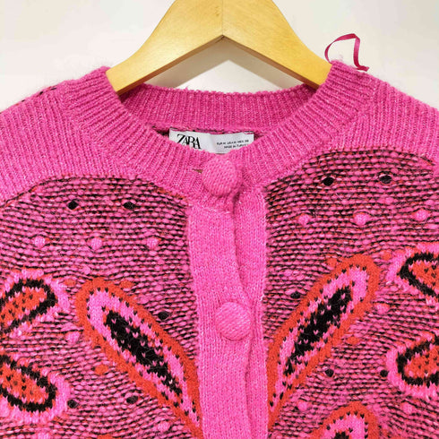 ザラ ZARA フラワーパターン 花柄 ジャガード ニット カーディガン レディース import:M