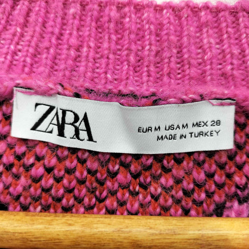 ザラ ZARA フラワーパターン 花柄 ジャガード ニット カーディガン レディース import:M