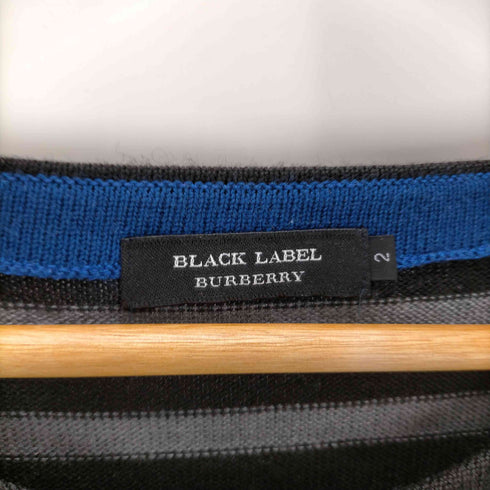 バーバリーブラックレーベル BURBERRY BLACK LABEL ホースロゴ刺繍 メリノウール ローゲージ ボーダー ニット セーター メンズ 2