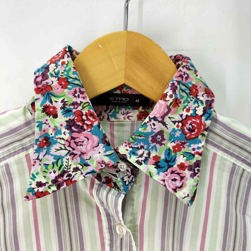 エトロ ETRO 襟 袖 花柄 切替 ストライプ ドレスシャツ レディース EUR:42