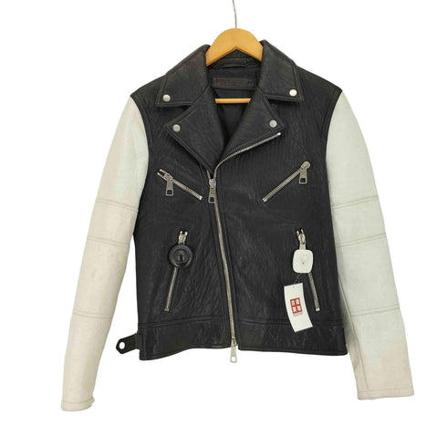 ニールバレット NEIL BARRETT ラムレザー ツートン ライダースジャケット メンズ import:XS