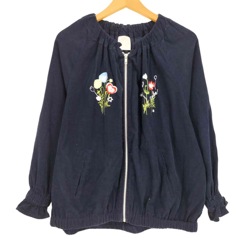 スカラー ScoLar 花刺繍 ギャザー コーデュロイ ジップアップブルゾン レディース JPN:M