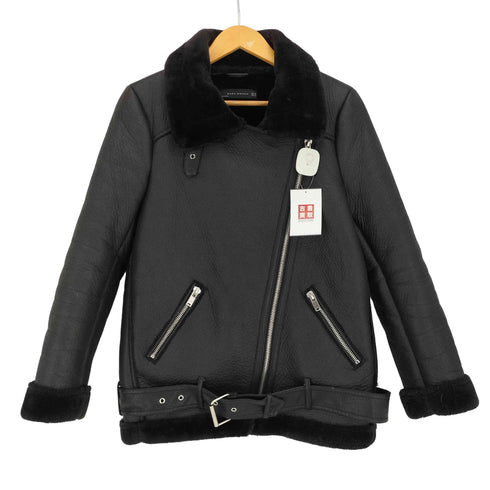 ザラ ZARA ダブルライダースフェイクムートンジャケット レディース import:XS