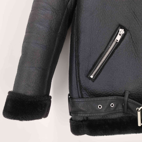 ザラ ZARA ダブルライダースフェイクムートンジャケット レディース import:XS