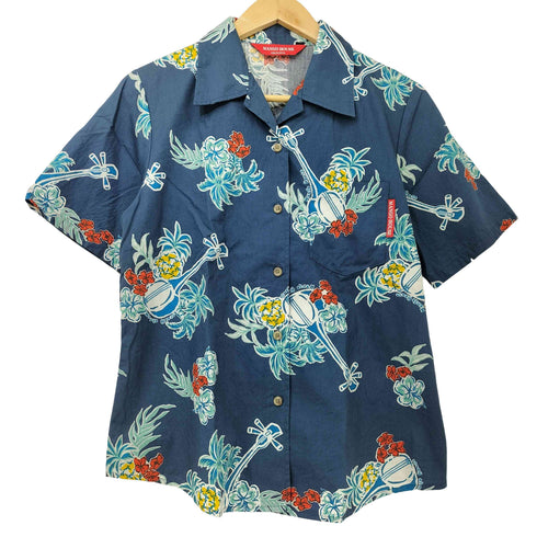 MANGO HOUSE ハイビスカス 三線 オープンカラー S/S アロハシャツ レディース JPN:L