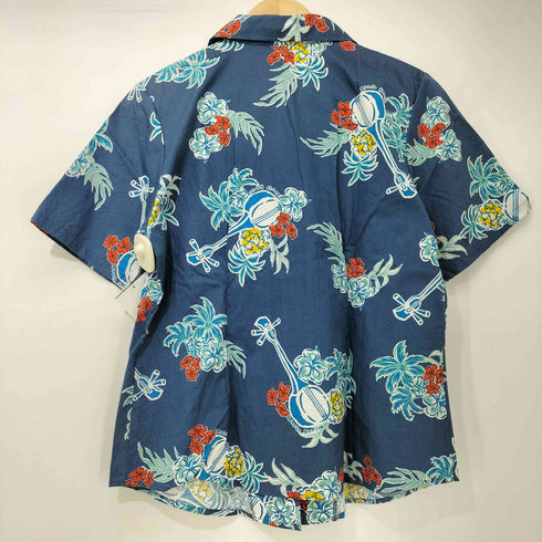 MANGO HOUSE ハイビスカス 三線 オープンカラー S/S アロハシャツ レディース JPN:L