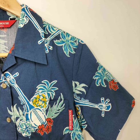 MANGO HOUSE ハイビスカス 三線 オープンカラー S/S アロハシャツ レディース JPN:L