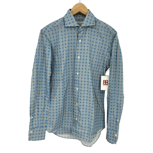 Emme te Enne イタリア製 チェック柄 コットン ワイドスプレッドカラー 長袖シャツ メンズ import:XS