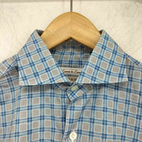 Emme te Enne イタリア製 チェック柄 コットン ワイドスプレッドカラー 長袖シャツ メンズ import:XS