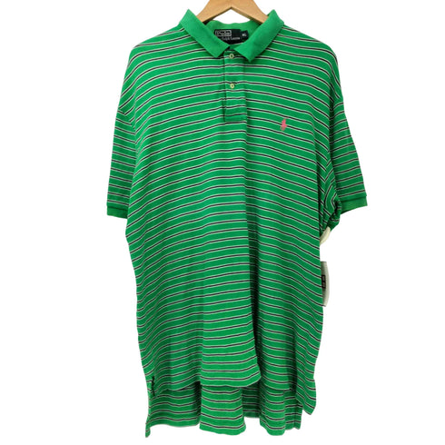 ポロバイラルフローレン Polo by RALPH LAUREN 90s コットン100 ポニー刺繍 ボーダー S/S ポロシャツ メンズ import:XL