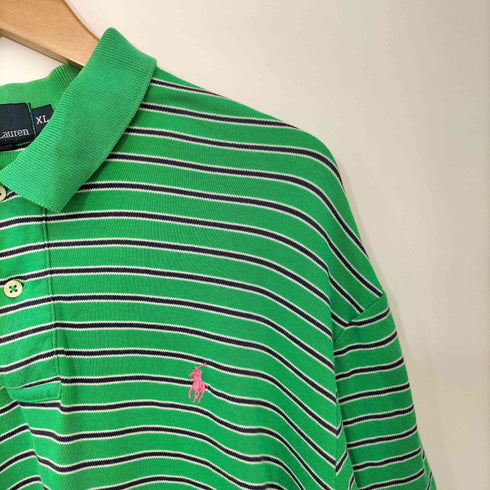 ポロバイラルフローレン Polo by RALPH LAUREN 90s コットン100 ポニー刺繍 ボーダー S/S ポロシャツ メンズ import:XL