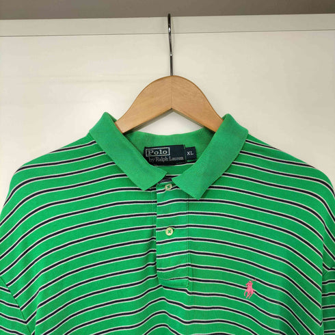 ポロバイラルフローレン Polo by RALPH LAUREN 90s コットン100 ポニー刺繍 ボーダー S/S ポロシャツ メンズ import:XL