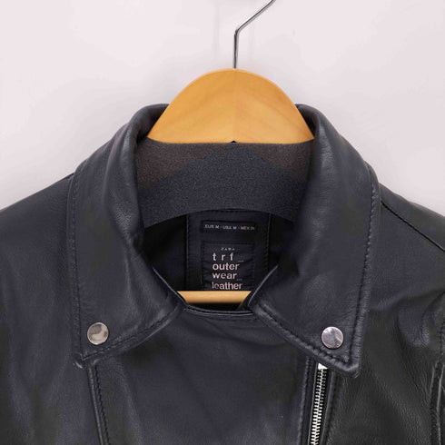 ザラ ZARA LAMB LEATHER ラムレザーダブルライダースジャケット レディース import:M