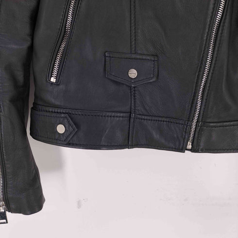 ザラ ZARA LAMB LEATHER ラムレザーダブルライダースジャケット レディース import:M