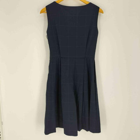 ランバンオンブルー LANVIN en Bleu Vネック タック チェック柄 ノースリーブワンピース レディース EUR:38