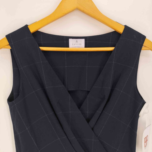 ランバンオンブルー LANVIN en Bleu Vネック タック チェック柄 ノースリーブワンピース レディース EUR:38