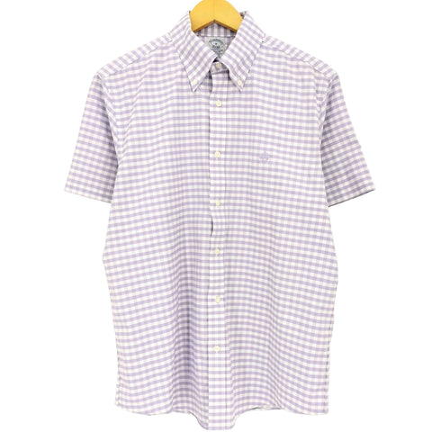 ブルックスブラザーズ BROOKS BROTHERS REGULAR NON-IRON STRETCH ロゴ刺繍 ギンガムチェック 半袖 ボタンダウンシャツ メンズ import:M