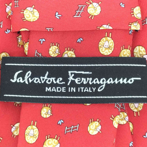 サルヴァトーレフェラガモ Salvatore Ferragamo 羊 アニマルプリント シルク ネクタイ メンズ