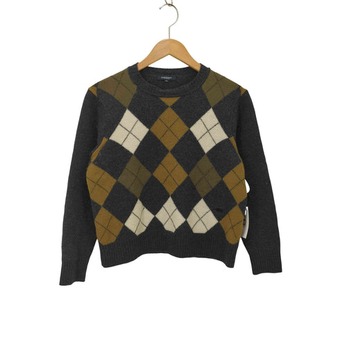 バーバリーロンドン BURBERRY LONDON ホース刺繍 アーガイル柄 ウールクルーネックニット レディース import:M
