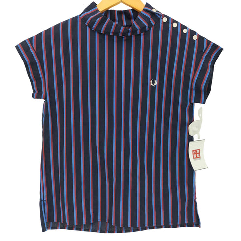 フレッドペリー FRED PERRY ストライプ サイドスリット ロールネック ブラウス レディース 10