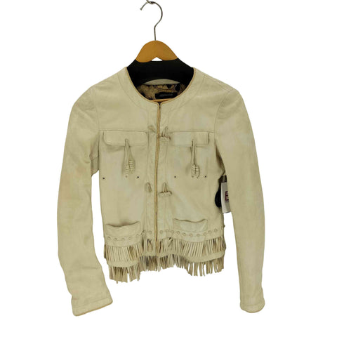 ロベルトカヴァリ roberto cavalli REAL LEATHER 裏地レオパード タッセル フリンジレザージャケット レディース 40