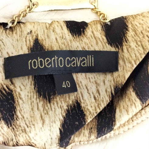 ロベルトカヴァリ roberto cavalli REAL LEATHER 裏地レオパード タッセル フリンジレザージャケット レディース 40