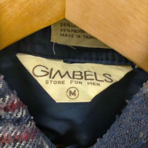 80S GIMBELS 三角タグ 襟芯 両フラップ リネン混 ミックスファブリック ヘビーウール L/S フランネル チェック シャツ メンズ import:M