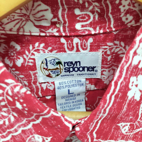レインスプーナー Reyn Spooner ハワイ製 コットンポリ ボタンダウン アロハシャツ メンズ import:L