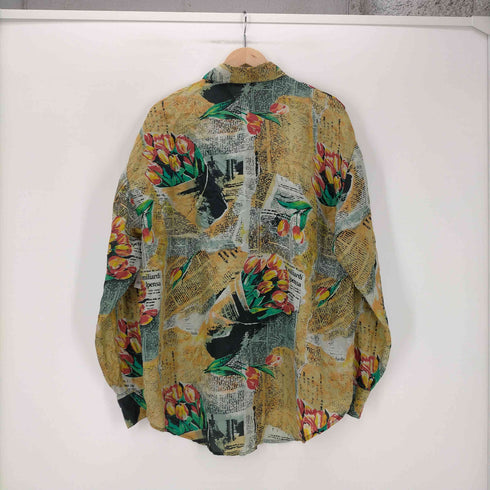 ciani 花柄 ニュースペーパー 総柄 L/S シルク シャツ メンズ import:L