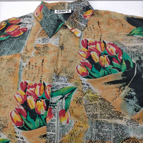 ciani 花柄 ニュースペーパー 総柄 L/S シルク シャツ メンズ import:L
