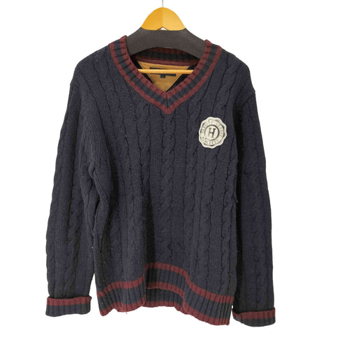 トミーヒルフィガー TOMMY HILFIGER カレッジロゴワッペン ウール混 Vネック ニットセーター メンズ import:L