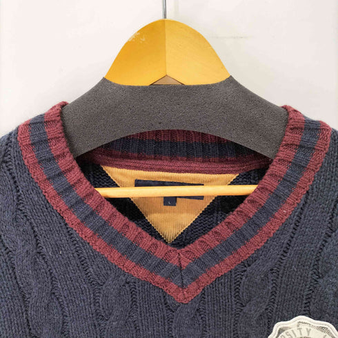 トミーヒルフィガー TOMMY HILFIGER カレッジロゴワッペン ウール混 Vネック ニットセーター メンズ import:L