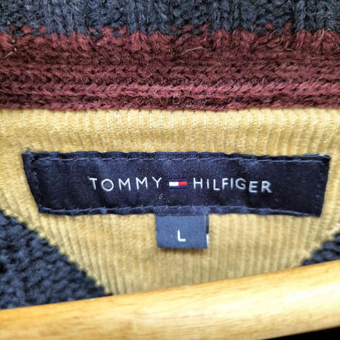トミーヒルフィガー TOMMY HILFIGER カレッジロゴワッペン ウール混 Vネック ニットセーター メンズ import:L