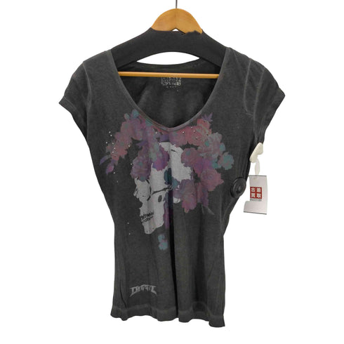 ディーゼル DIESEL スカルローズ プリント Uネック Tシャツ Y2K レディース