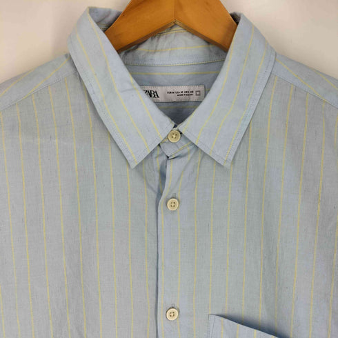 ザラ ZARA コットンリネン ストライプ レギュラーカラーシャツ メンズ import:M
