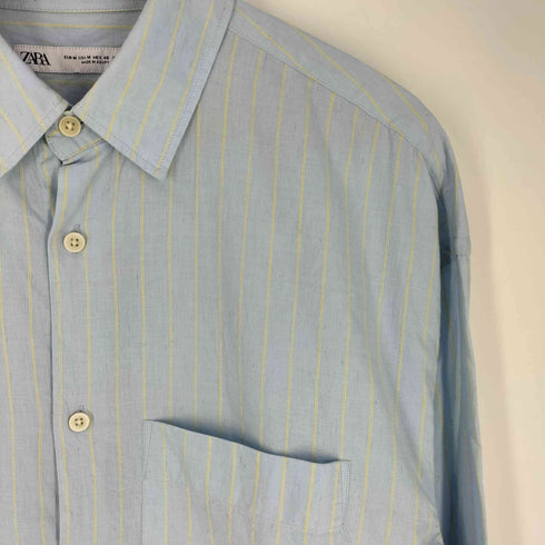 ザラ ZARA コットンリネン ストライプ レギュラーカラーシャツ メンズ import:M