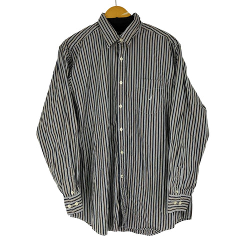 ノーティカ NAUTICA 80S TWO-PLY COTTON ストライプ L/S シャツ メンズ import:L