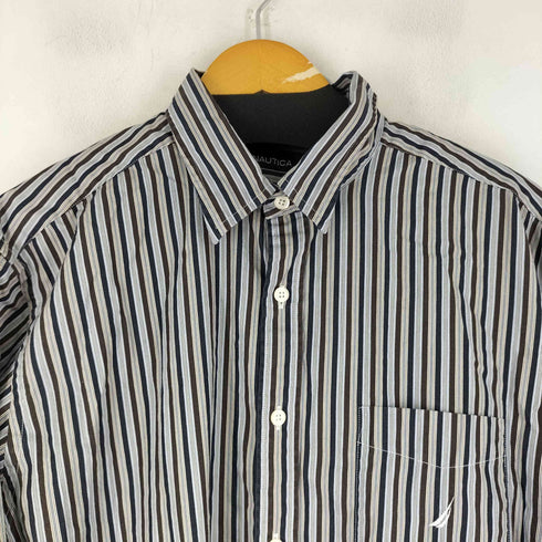 ノーティカ NAUTICA 80S TWO-PLY COTTON ストライプ L/S シャツ メンズ import:L