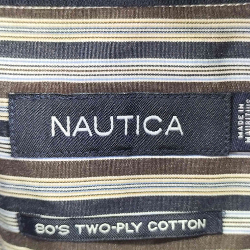 ノーティカ NAUTICA 80S TWO-PLY COTTON ストライプ L/S シャツ メンズ import:L