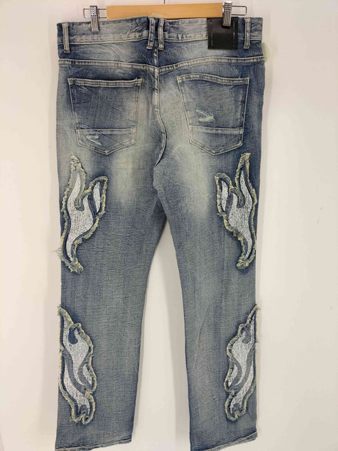 SMOKE RISE LONG STRAIGHT DYSTOPIA FRAY PATCHED JEANS メンズ 34
