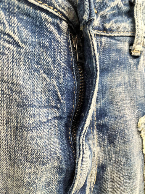 SMOKE RISE LONG STRAIGHT DYSTOPIA FRAY PATCHED JEANS メンズ 34